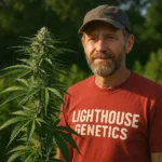 Maximizing THC potency — cannabis grower with a tall flowering plant