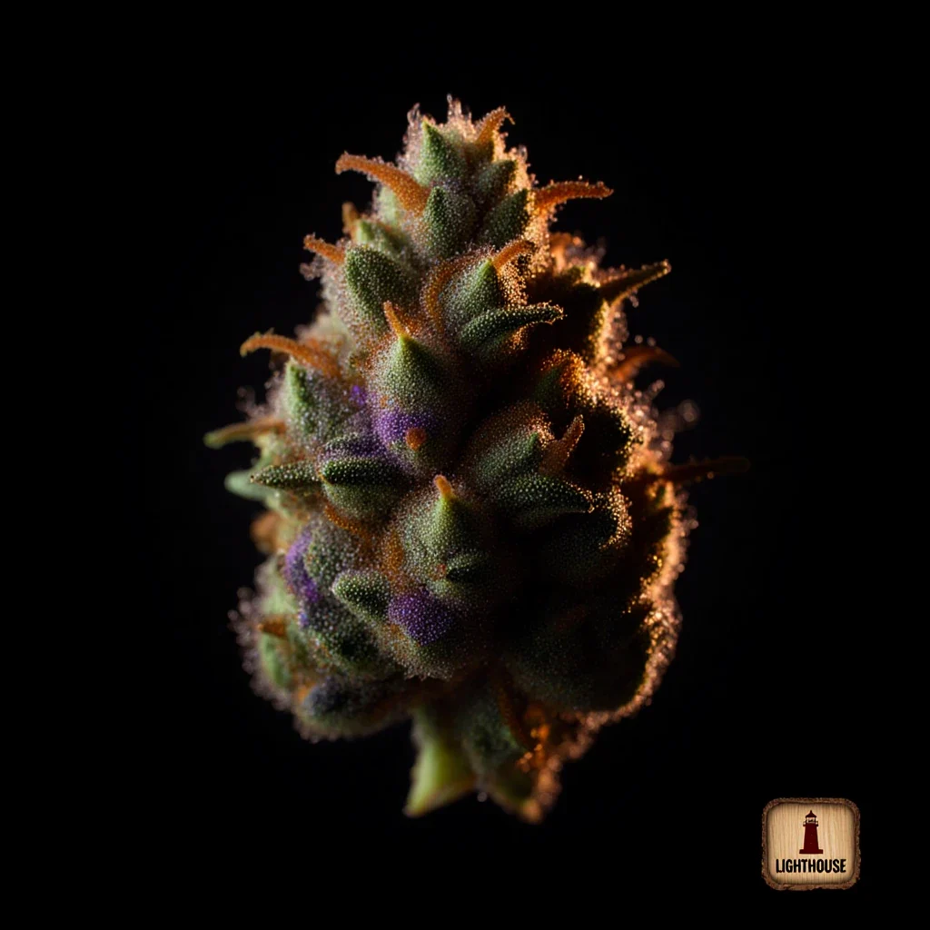 Healthy late-flower cannabis bud at harvest — the real determinants of quality come down to genetics, drying and curing, not whether you flush cannabis before harvest