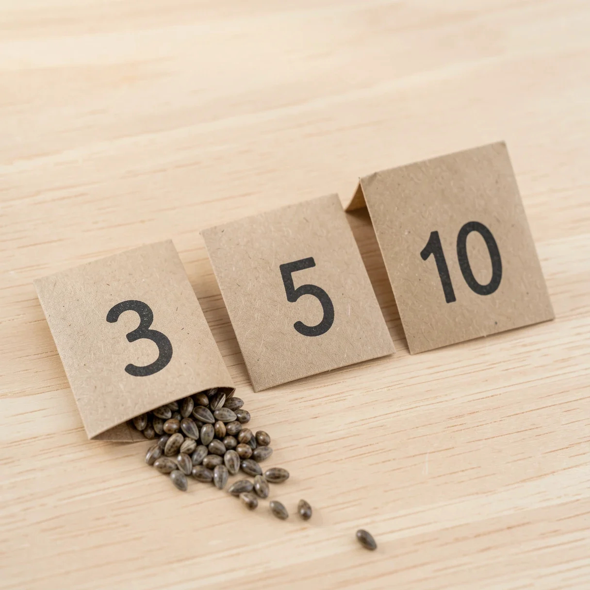 How many cannabis seeds to buy — 3-pack, 5-pack and 10-pack seed packs lined up for comparison