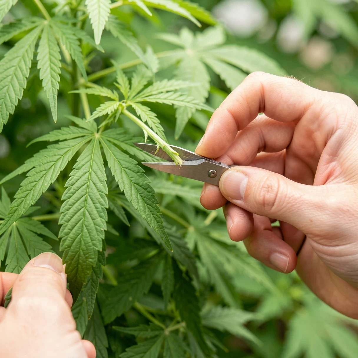 How to clone cannabis — taking a cutting from a healthy mother plant with scissors