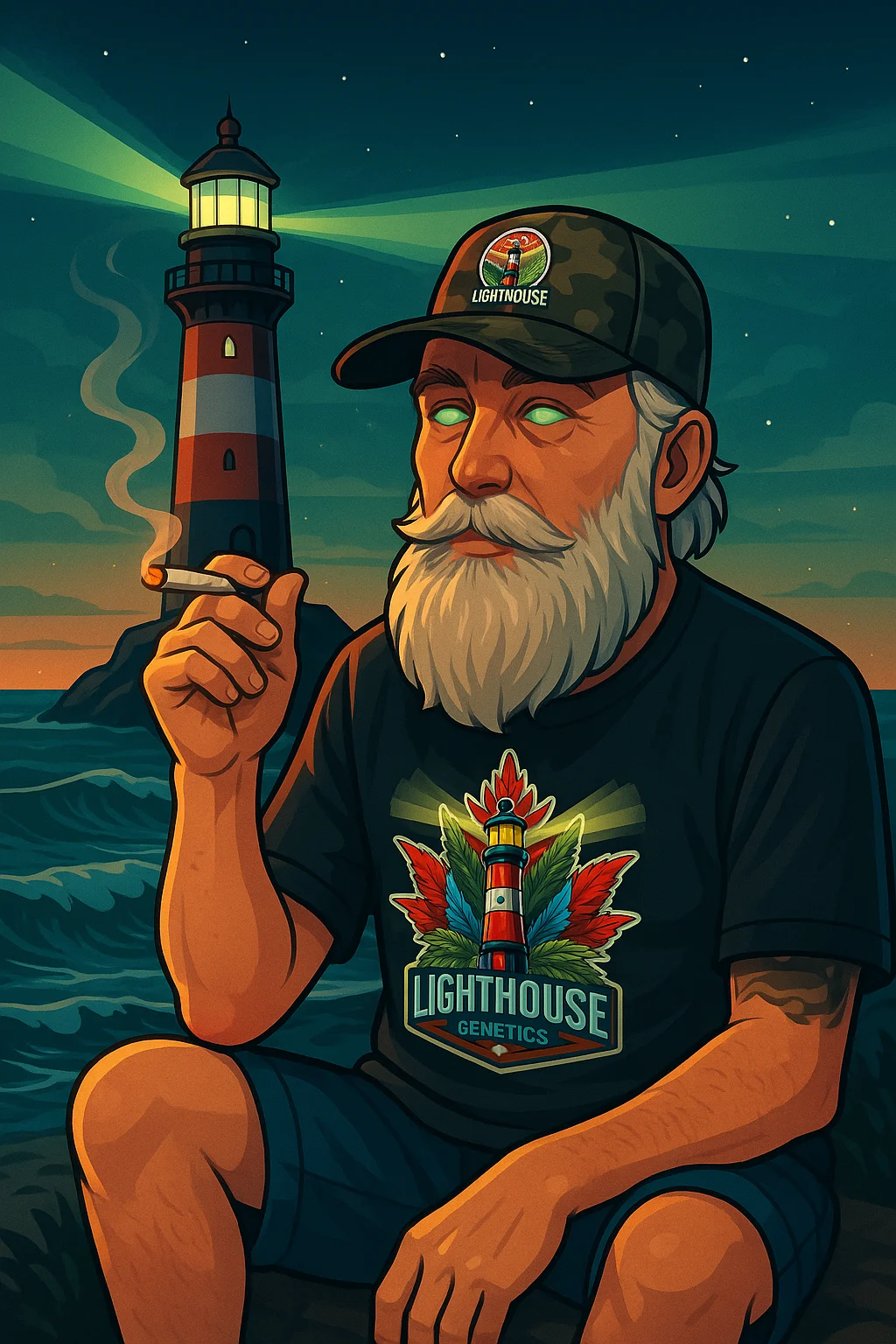 Mac Budz cartoon portrait - Founder of Lighthouse Genetics cannabis seed bank