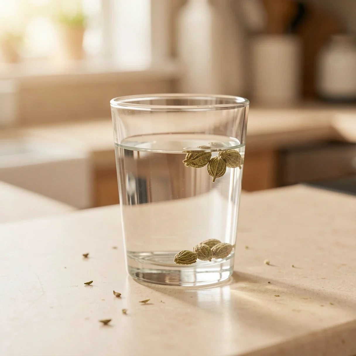 Cannabis seeds soaking in a glass of dechlorinated water before planting